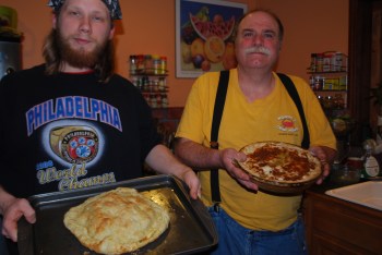 Ray's smoked salmon in a puff pastry crust' and Pete's Old Bay Shrimp and Scallop pie